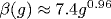 \beta(g)\approx 7.4 g^{0.96}